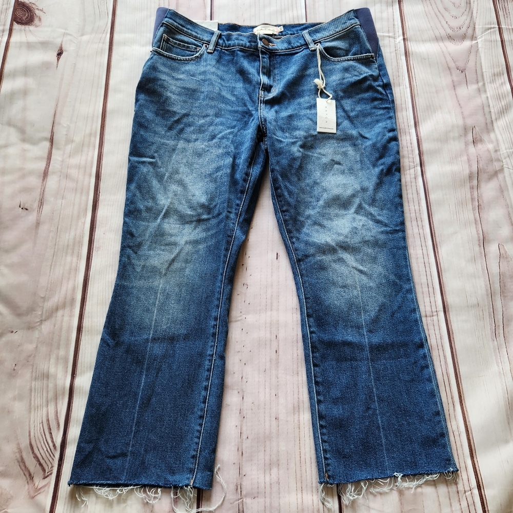 NWT Hatch "The Crop Under Belly Kick Flare" Cropped Jeans Blue Maternity Size 32 - Picture 3 of 14